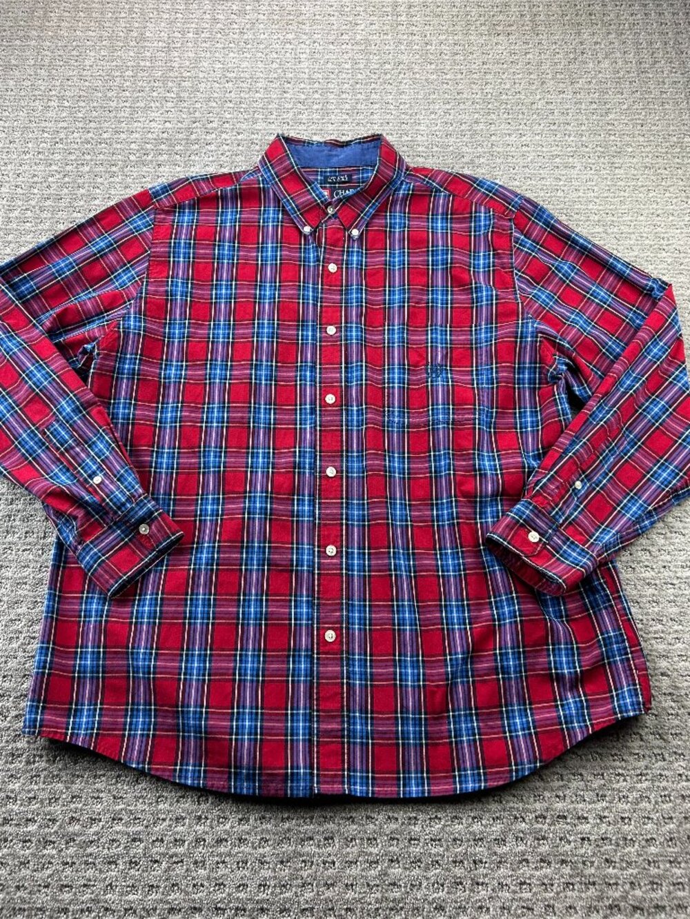 Vintage 90s CHAPS Button Down Shirt Men Extra Large XL Red Blue White Plaid Polo